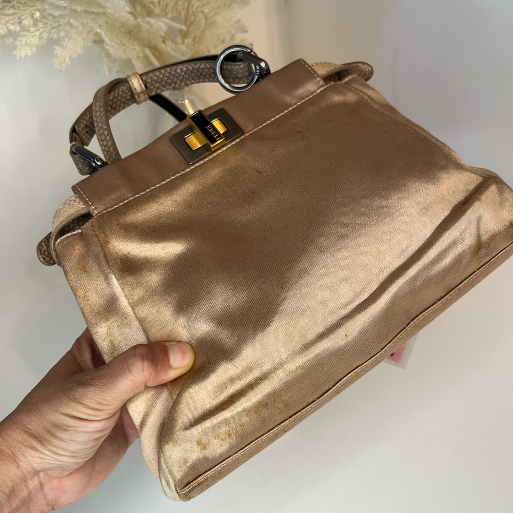 FENDI
Beige Satin And Snakeskin Mini Peekaboo Satchel Bag - Picture 14 of 16
